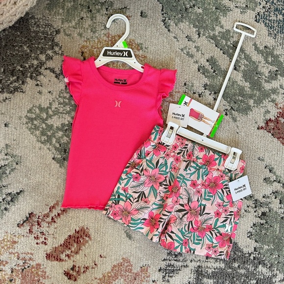 New Hurley Pink Top and Floral Shorts Set Size 3T Toddler Girl - Picture 9 of 12